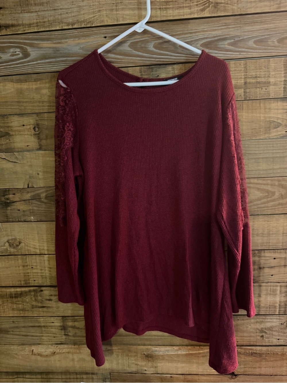 Women’s Burgundy Lace-Sleeve Long Sleeve Top size xl